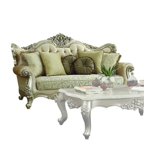 Homeroots 41" X 88" X 50" Fabric Champagne Upholstery Wood Leg/Trim Sofa, with 7 Pillows