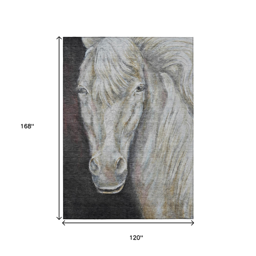 10' X 14' Ivory And Charcoal Animal Print Washable Indoor Outdoor Area Rug