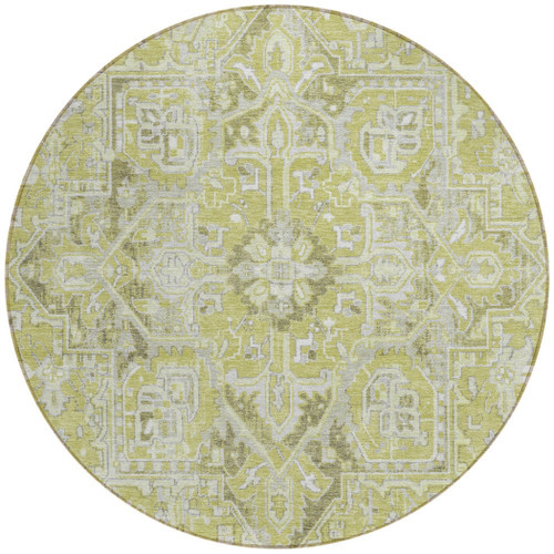 8' Round Artichoke Green Round Oriental Washable Non Skid Indoor Outdoor Area Rug