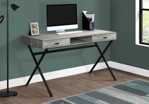 Homeroots Office 29.25" Grey Reclaimed Wood Particle Board and Black Metal Computer Desk, Grey and Black Finish