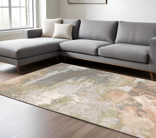 10' X 13' Pink and Cream Abstract Power Loom Area Rug