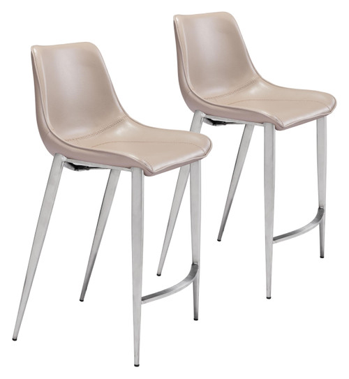 Homeroots Living Room Set of Two Gray Faux Leather Modern Stitch Bucket Counter Chairs
