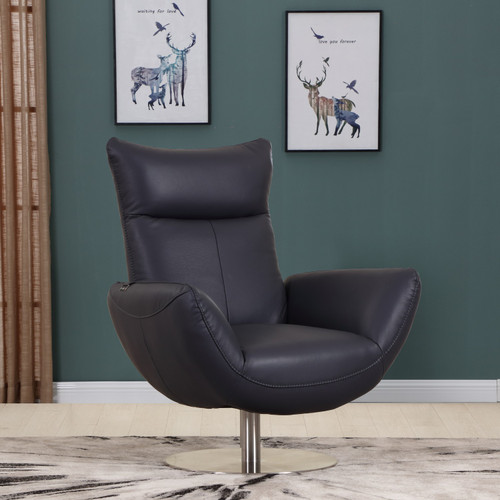 Homeroots Living Room 43 Inch Navy Contemporary Leather Lounge Chair, Navy, Contemporary