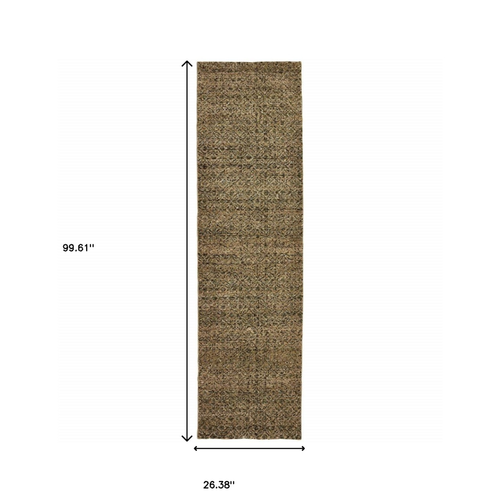 8' Runner Green Geometric Power Loom Runner Rug