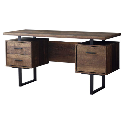 Homeroots Office 60" Modern Rustic 3 Drawer Computer Desk, Rustic Laminate Finish, Black Metal Legs