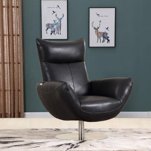 Homeroots Living Room 43" Black Contemporary Leather Lounge Chair, Black, Contemporary