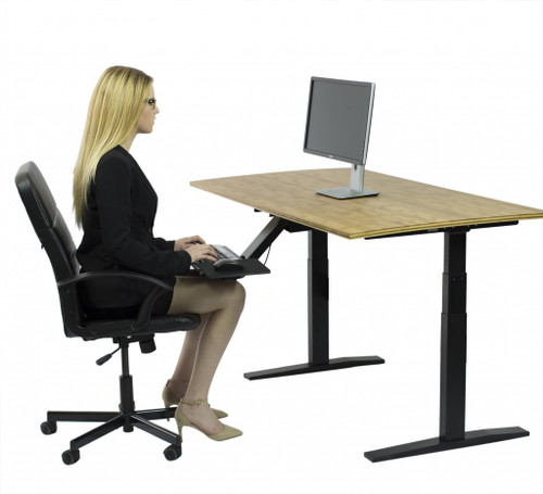 Homeroots Office Black and Natural Bamboo 52" Dual Motor Electric Adjustable Desk