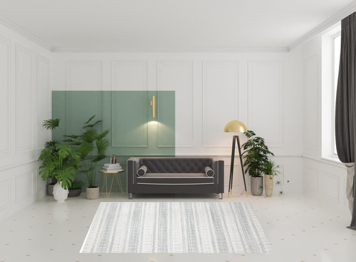 7' X 9' Ivory And Blue Striped Hand Woven Area Rug
