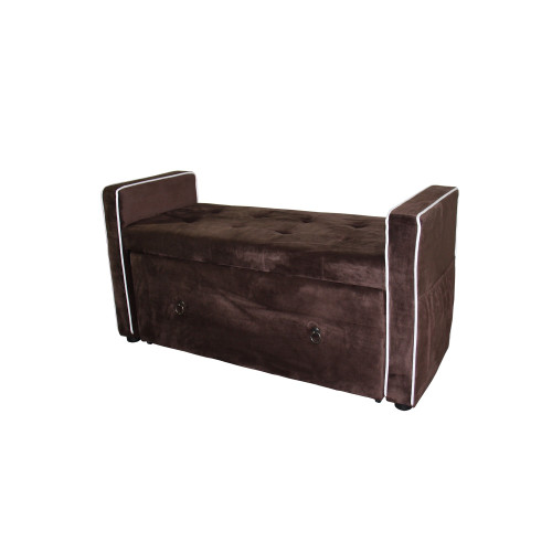 Homeroots Living Room Brown Suede Shoe Storage Bench with Drawer, Brown