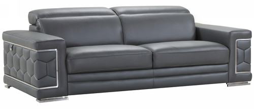 Homeroots Furniture 89" Sturdy Dark Gray Leather Sofa, Dark Gray, 89" Width