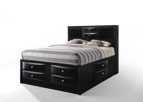 Homeroots Bathroom Multi-Drawer Wood Platform Full Bed, Black