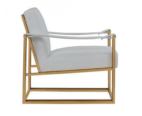 Homeroots Stylish White Leatherette And Gold Steel Chair, White, Gold Finish