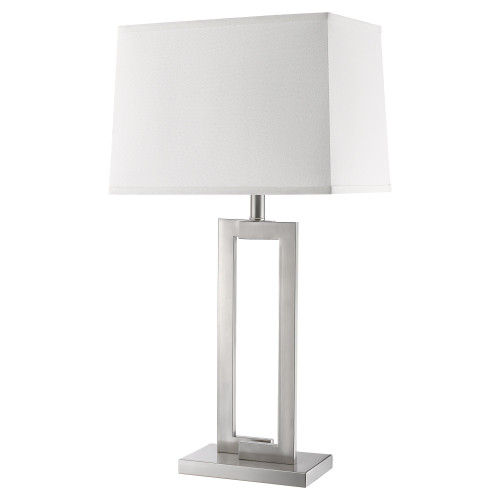 Homeroots Lighting Riley 1-Light Table Lamp, Brushed Nickel, Off White Shantung Shade