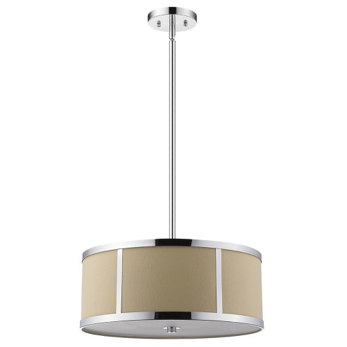 Homeroots Lighting Butler 2-Light Pendant, Polished Chrome Finish, Coarse Cream Linen Shade, Opal Acrylic Diffuser