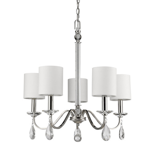 Homeroots Lighting Lily 5-Light Polished Nickel Chandelier with Fabric Shades and Crystal Accents