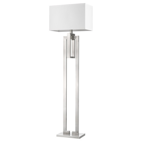 Homeroots Lighting Precision 1-Light Brushed Nickel Floor Lamp with Ivory Shantung Shade