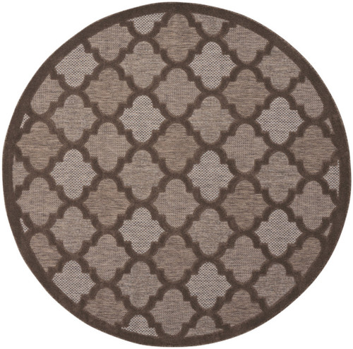 8' Brown Round Geometric Indoor Outdoor Area Rug