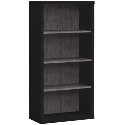 Homeroots Office Bookshelf, Black Grey, Adjustable Shelves, 11.75" x 23.75" x 47.5"