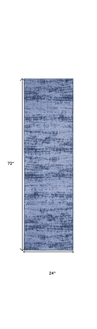 6' Denim Blue And Navy Blue Abstract Indoor Outdoor Runner Rug