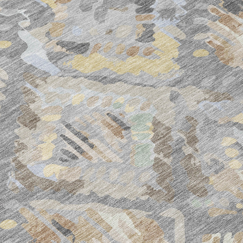 3' X 5' Gray And Brown Geometric Washable Indoor Outdoor Area Rug
