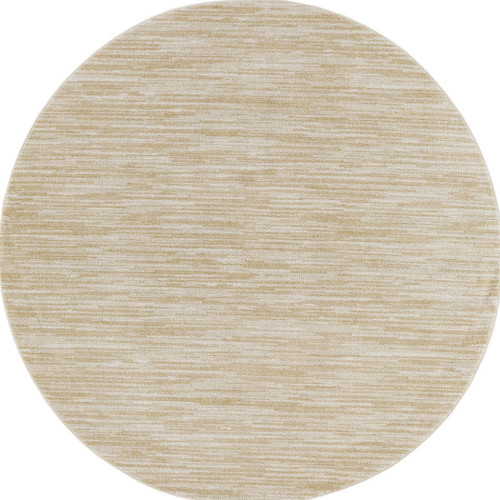 8' Ivory And Gold Round Abstract Indoor Outdoor Area Rug