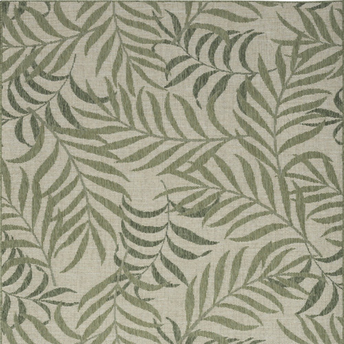6' X 9' Ivory And Green Palm Leaf Indoor Outdoor Area Rug