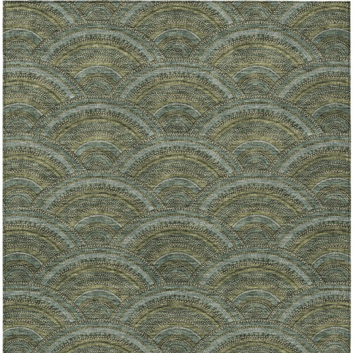 3' X 5' Olive Green Fern Green And Silver Geometric Washable Indoor Outdoor Area Rug