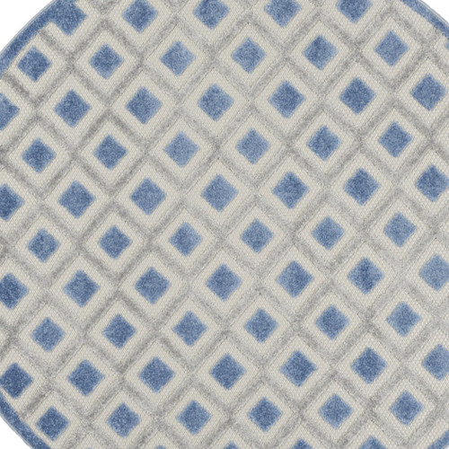 4' Blue And Gray Round Geometric Indoor Outdoor Area Rug