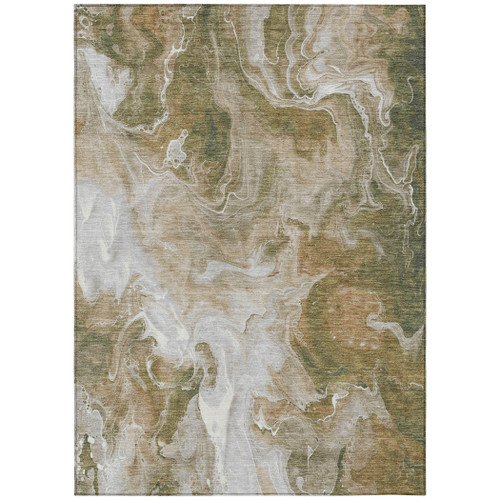 5' X 8' Brown And Ivory Abstract Washable Indoor Outdoor Area Rug