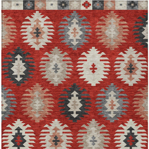 5' X 8' Red Ivory And Salmon Southwestern Washable Indoor Outdoor Area Rug
