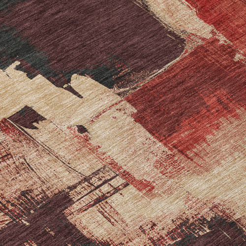 9' X 12' Brick Red And Red Abstract Washable Indoor Outdoor Area Rug