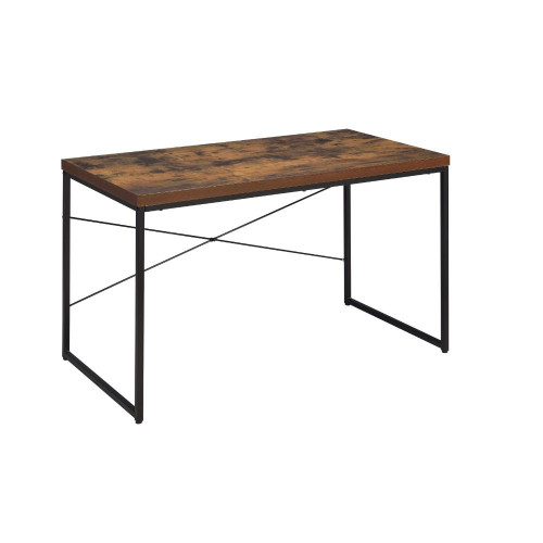 Homeroots Office 47" Brown Oak Wood and Black Metal Rectangular Computer Desk, Brown Oak and Black