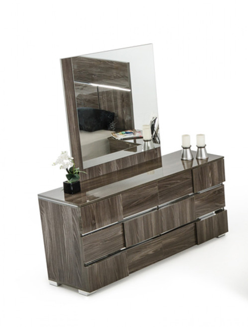 Homeroots Decor 39" Grey MDF Veneer and Glass Mirror, Grey Finish