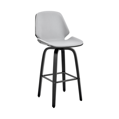 Homeroots Living Room 26" Gray Faux Leather Swivel Seat Wooden Bar Stool, Gray