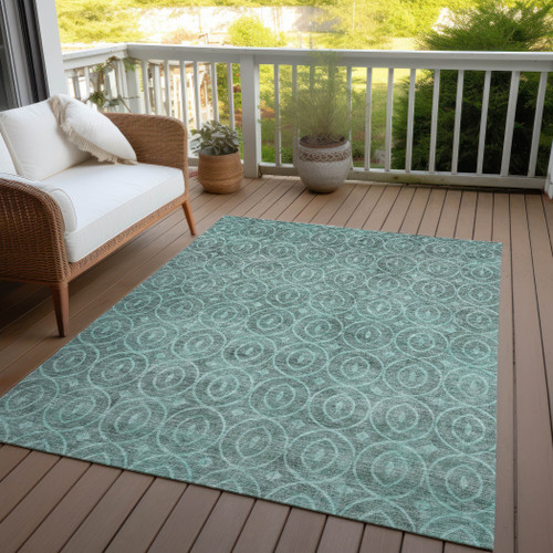8' X 10' Teal Blue Geometric Washable Indoor Outdoor Area Rug