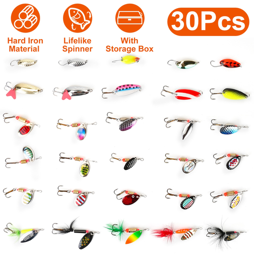 30Pcs Fishing Lures Kit Metal Spoon Lures Hard Spinner 