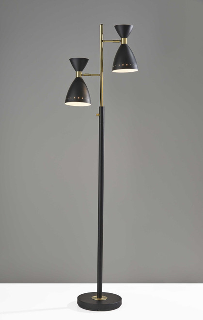 Homeroots Lighting Two Light Brass Cinch Floor Lamp, Black and Antique Brass Finish