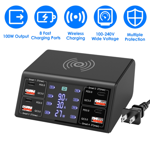 100W USB Charging Station 8 Ports Charging Station Hub