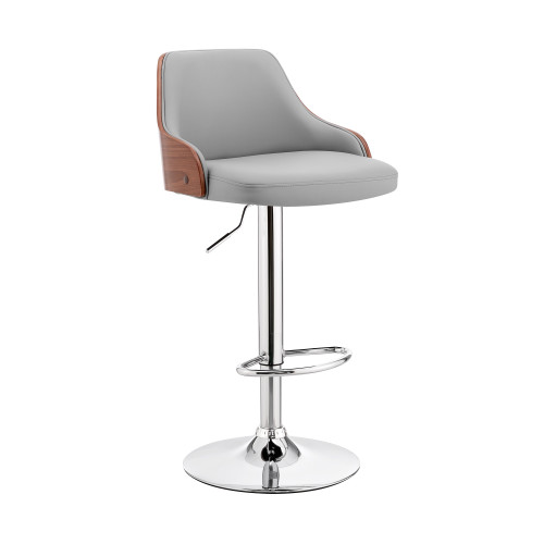 Homeroots Living Room Gray Faux Leather Adjustable Modern Bar Stool, Gray, Adjustable