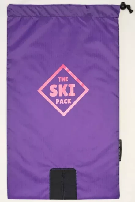 The Ski Pack Youth Purple fabric, pink straps