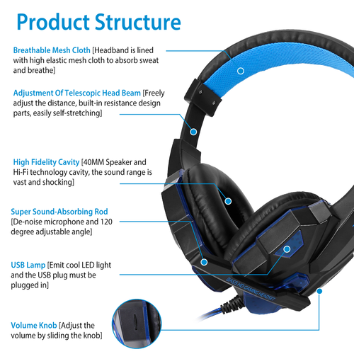 Gaming Headsets Stereo Bass Over Ear Headphones 