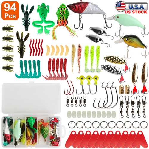 94Pcs Fishing Lures Kit Soft Plastic Fishing Baits Set