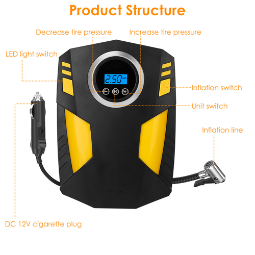 Portable Car Tire Inflator DC 12V Digital Car Air Pump 