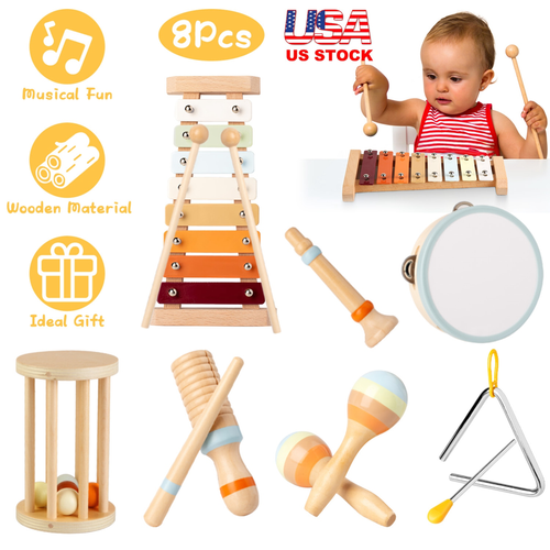 8Pcs Toddler Musical Toys Wooden Montessori Musical Instruments