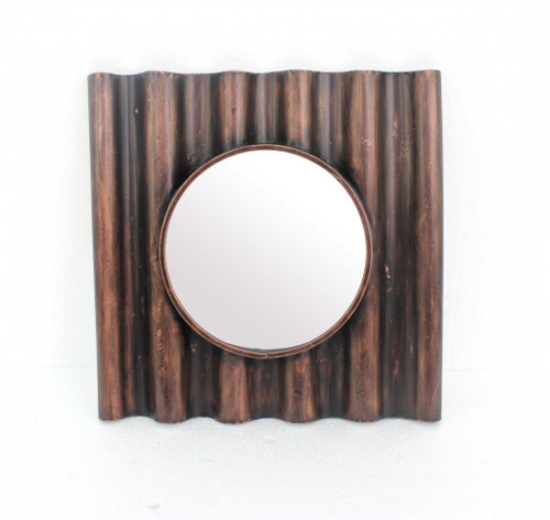 Homeroots 24" X 24" X 3" Wooden Cosmetic Mirror, Bronze Finish, Panpipe Shape