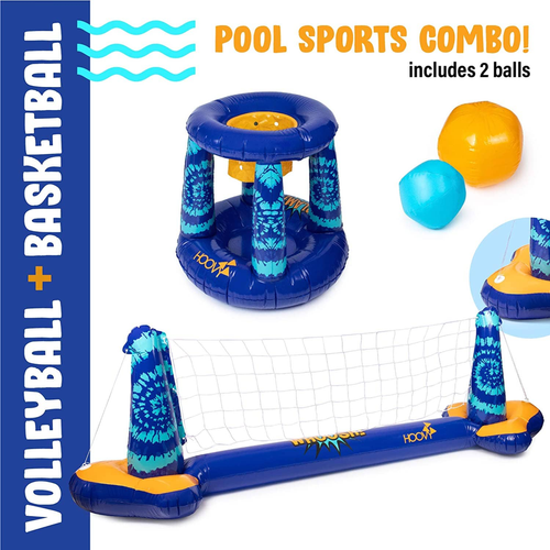 Inflatable Pool Float Volleyball Net & Basketball Hoop