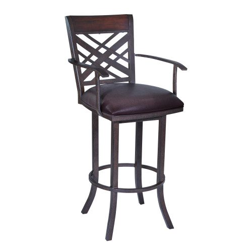 Homeroots Living Room 45" Brown Faux Leather and Iron Bar Height Chair