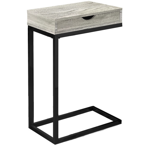 Homeroots Living Room Grey Finish Drawer and Black Metal Accent Table, 10.25 x 15.75 x 24.5 inches