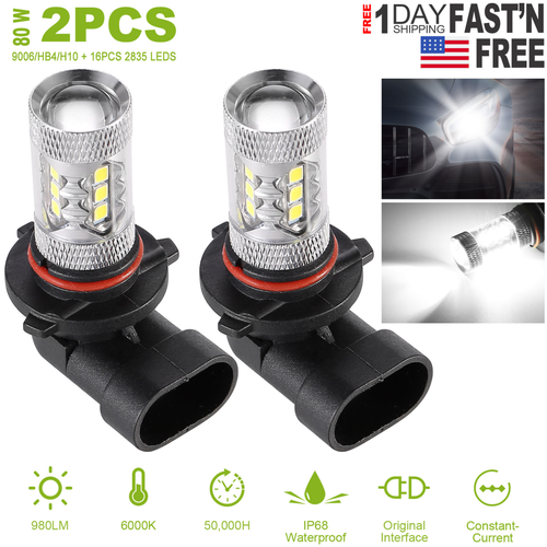 2PCS 980LM 80W 9006 HB4 LED Fog DRL Light Bulb