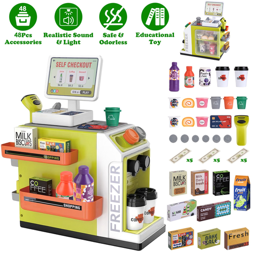 48Pcs Pretend Cash Register Play Toy Set 